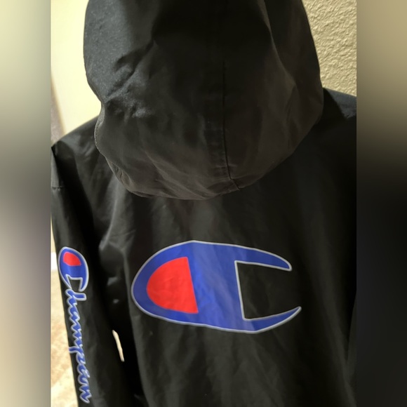 Champion UO Mens Jacket Hooded Windbreaker Big C Half Zip Pull Over Black-M - Picture 8 of 11